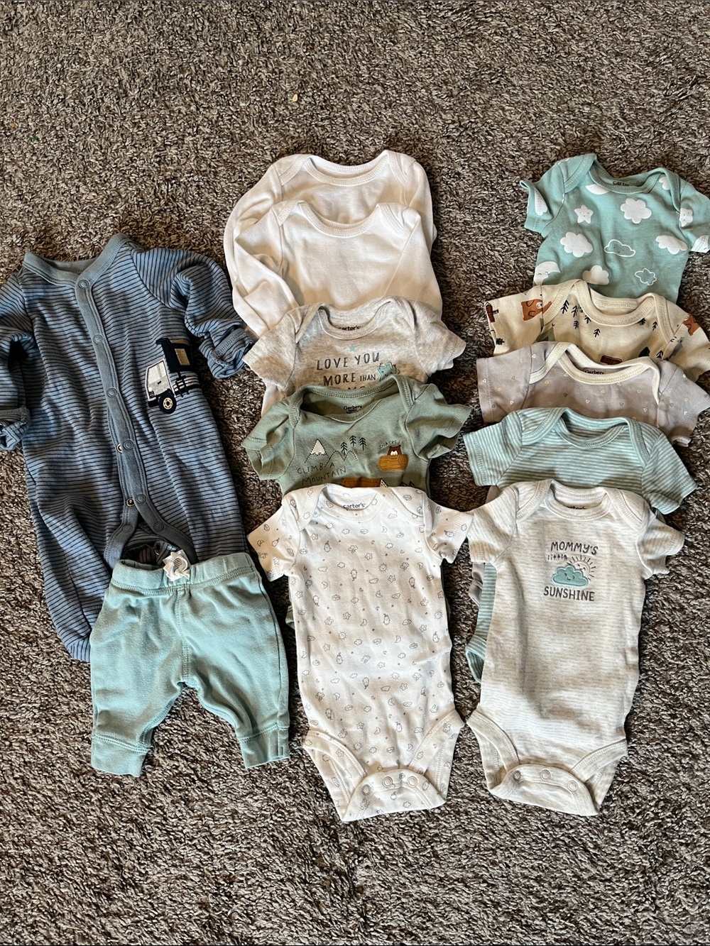 Carter's Neutral, White & Mint Baby One-Piece and Outfit Lot